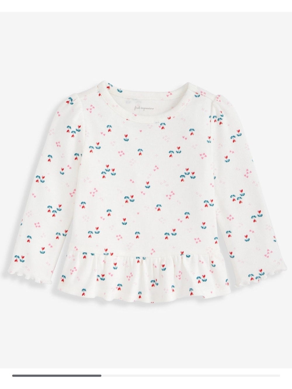 First Impressions Long-Sleeve Heart Tulip-Print Rib T-Shirt